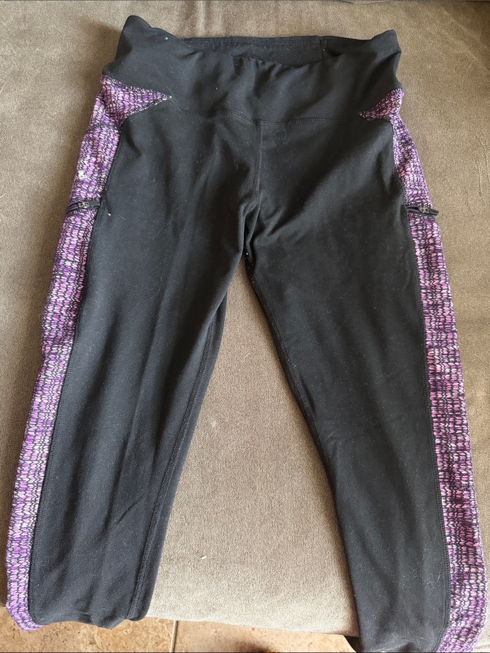 Women's Black Leggings with Purple Side Panels